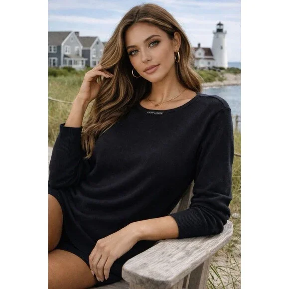 Ralph Lauren Black Label Sweater Pullover 100% Cotton Large Top Boxy Designer - Picture 1 of 5